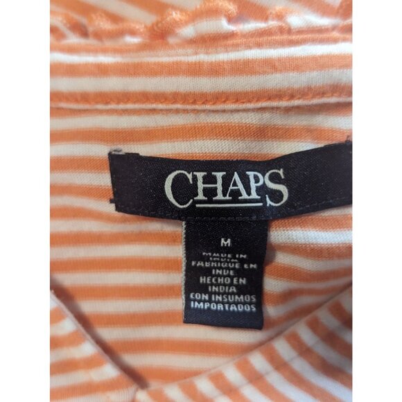 Chaps Women's Orange & White Striped T-Shirt Flutter Sleeves Front-Tie Sz M - Picture 6 of 8